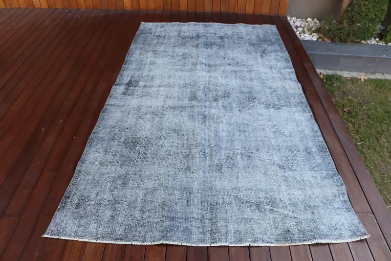 Vintage Large Rug 4.9x8.3 ft, Gray White Patchwork Rug Wool - 1