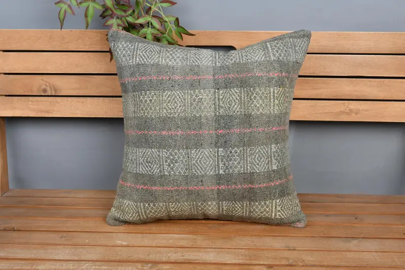 Cushion Case, Handwoven Cushion Case, Handmade Kilim Cushion, Turkish Pillow, 20x20 Yellow Cushion, Outdoor Bolster Pillow, Interior Designer Pillow - 6