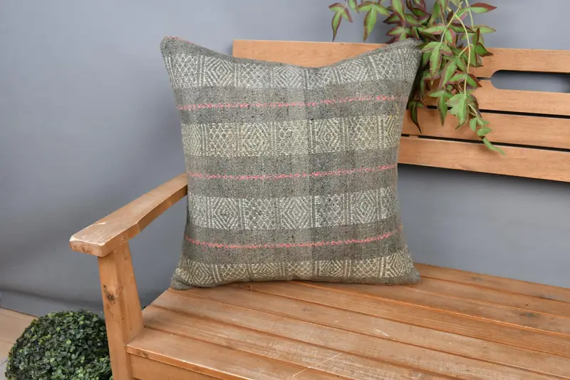 Cushion Case, Handwoven Cushion Case, Handmade Kilim Cushion, Turkish Pillow, 20x20 Yellow Cushion, Outdoor Bolster Pillow, Interior Designer Pillow - 1