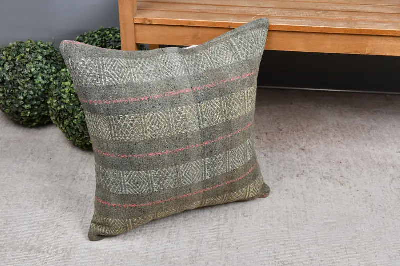 Cushion Case, Handwoven Cushion Case, Handmade Kilim Cushion, Turkish Pillow, 20x20 Yellow Cushion, Outdoor Bolster Pillow, Interior Designer Pillow - 7