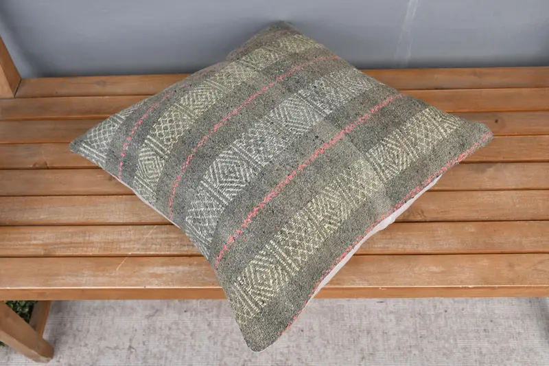 Cushion Case, Handwoven Cushion Case, Handmade Kilim Cushion, Turkish Pillow, 20x20 Yellow Cushion, Outdoor Bolster Pillow, Interior Designer Pillow - 2