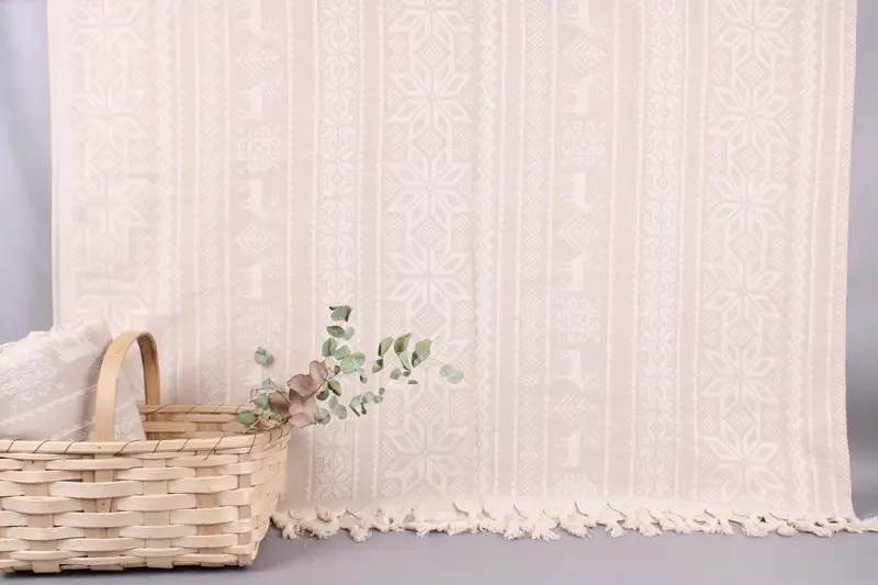 Turkish Bedspread Beige Christmas Patterned, 87x95 Inches