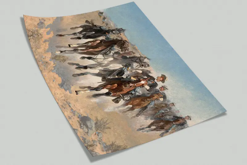 The Fourth Troopers Moving the Led Horses, Horse Lover Gift Wallpaper, Running Horses Painting Wall Paper, Horses Wall Print, - 5