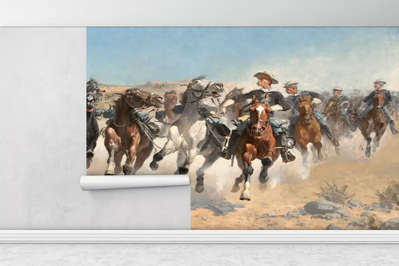 The Fourth Troopers Moving the Led Horses, Horse Lover Gift Wallpaper, Running Horses Painting Wall Paper, Horses Wall Print, - 1