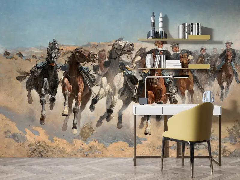 The Fourth Troopers Moving the Led Horses, Horse Lover Gift Wallpaper, Running Horses Painting Wall Paper, Horses Wall Print, - 8
