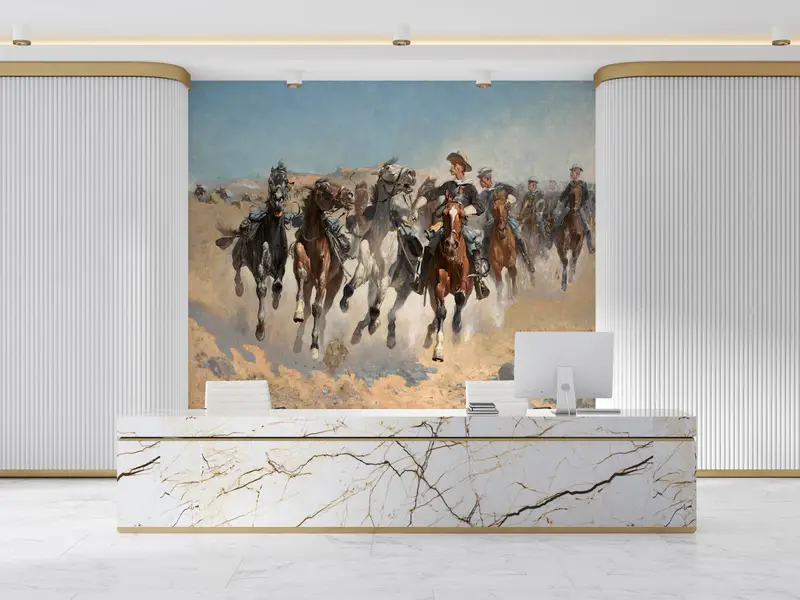 The Fourth Troopers Moving the Led Horses, Horse Lover Gift Wallpaper, Running Horses Painting Wall Paper, Horses Wall Print, - 2