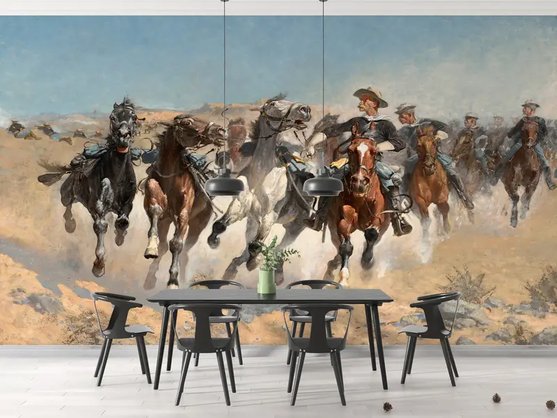 The Fourth Troopers Moving the Led Horses, Horse Lover Gift Wallpaper, Running Horses Painting Wall Paper, Horses Wall Print, - 3