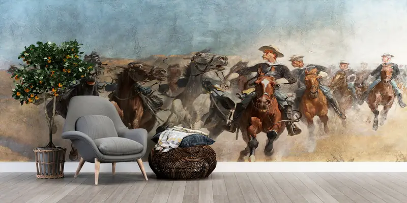 The Fourth Troopers Moving the Led Horses, Horse Lover Gift Wallpaper, Running Horses Painting Wall Paper, Horses Wall Print, - 9