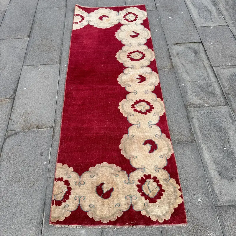 Kırmızı Fas Halısı, 2,3x6,6 ft Zarif Kırmızı ve Bej