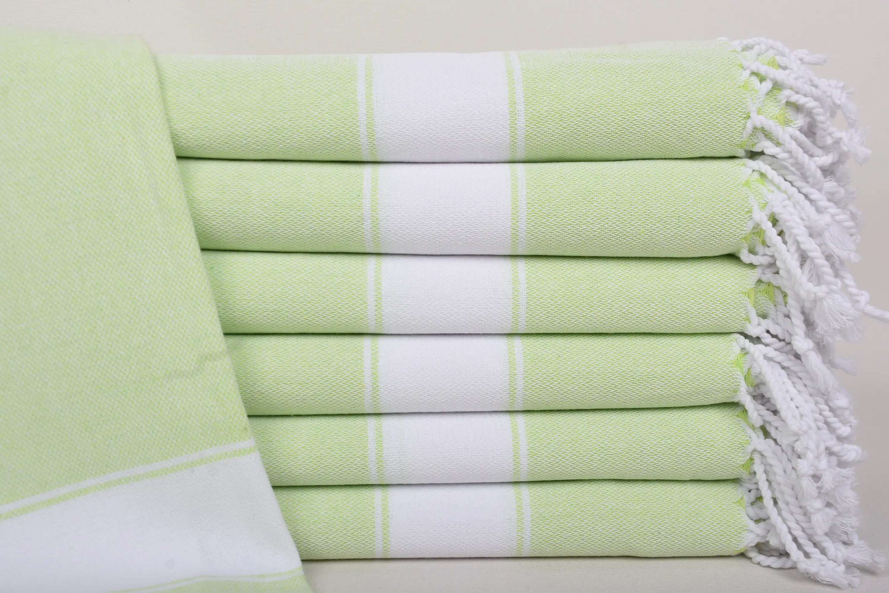 Beach Towel Monogram Organic Cotton Pistachio Green Stripes, 70x40 Inches - 1
