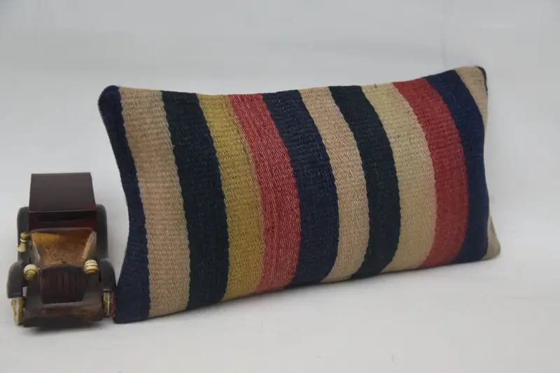 Vintage Kilim Pillow, Kilim Pillow Cover, Pillow Sham, Wholesale Cushion, 8x16 Blue Cushion, Decorative Throw Pillow Sham, Turkish Pillow - 2