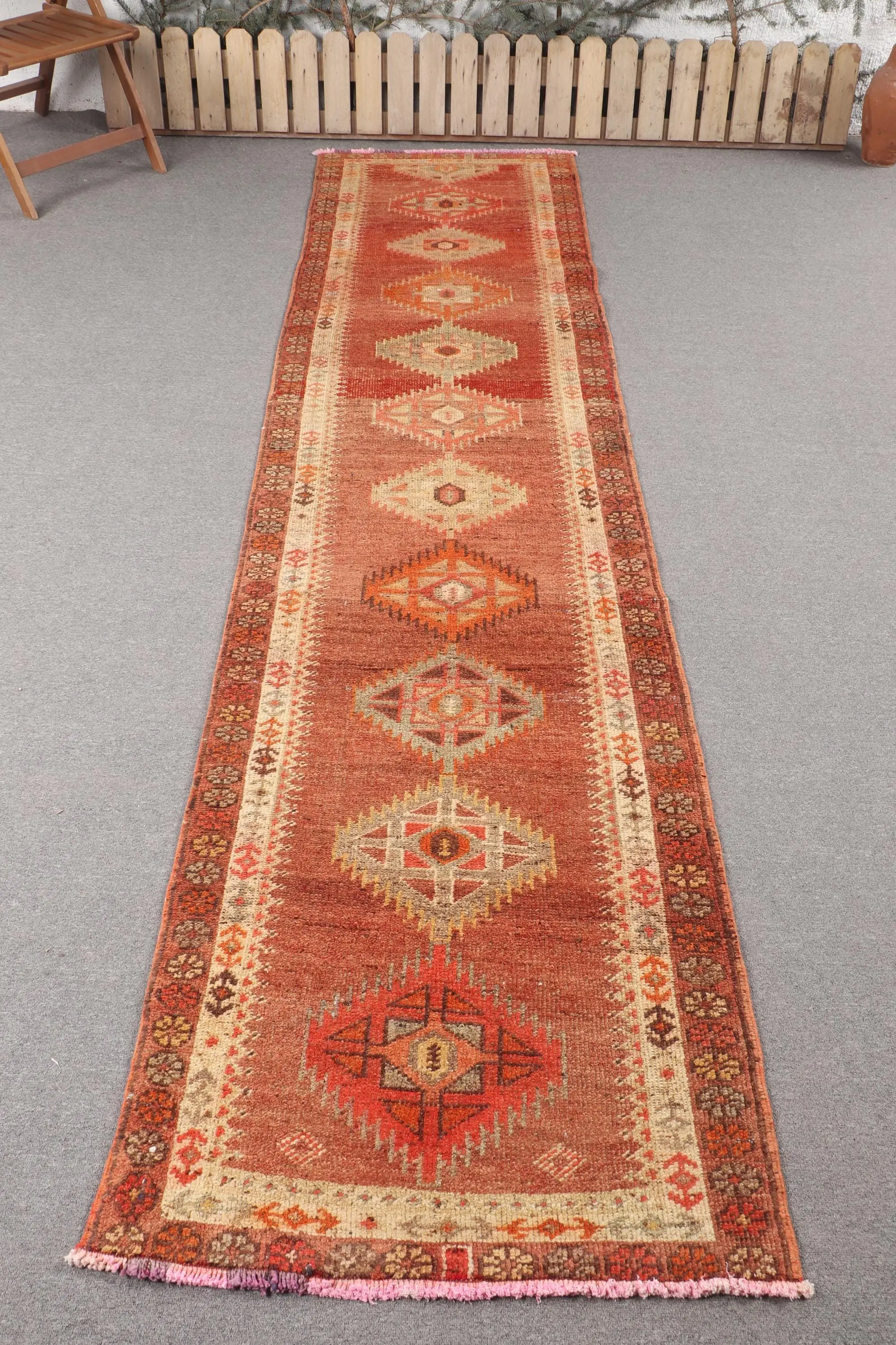 Turkish Rug, 2.9x11.5 ft Runner Rug, Red Patchwork Wool Vintage Rug - 1