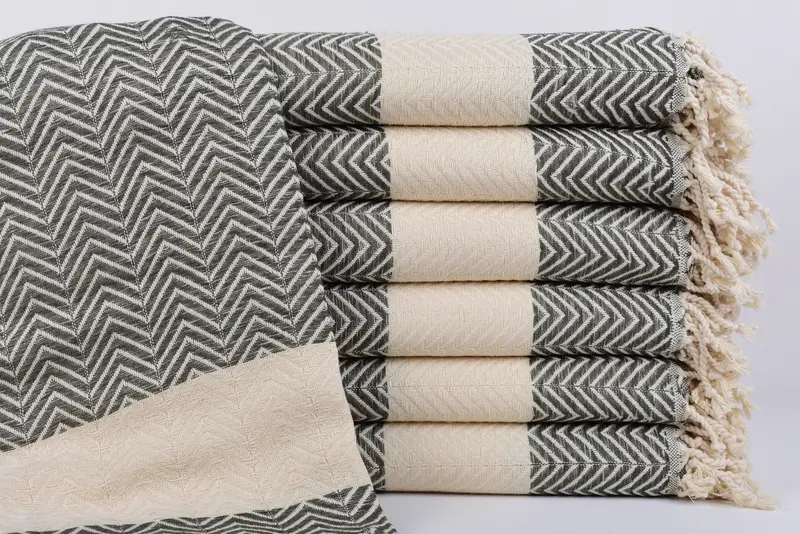 Gift For Her, 70x40 Khaki Green Zig Zag Turkish Towel, Organic Cotton