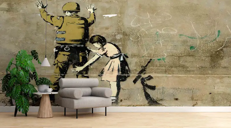 バンクシーにインスピレーションを得たグラフィティのプリント壁紙: 芸術的な政治的声明