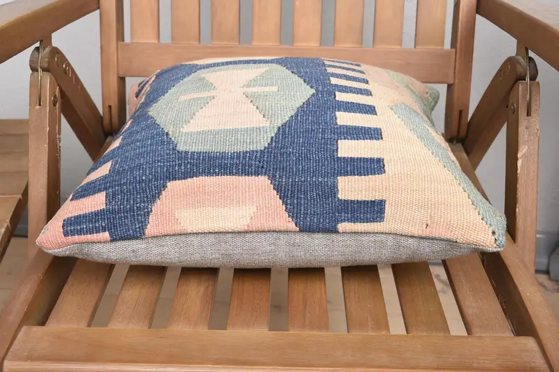 Kilim Pillow Cover, Boho Pillow Sham Cover, Pillow Case, 16x16 Blue Cushion Case, Pillow for Sofa, Pet Pillow, Kilim Rug Cushion Case - 5