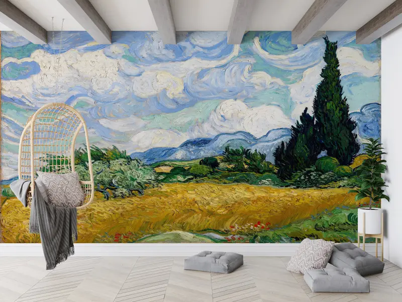 Zarif Van Gogh Doğa Manzarası Baskılı Duvar Kağıdı