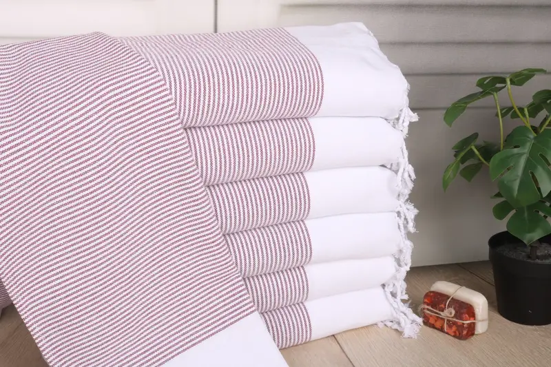 Turkish Towel Hand Towel, Striped Tea Towel, 18x40 Inches, Burgundy
