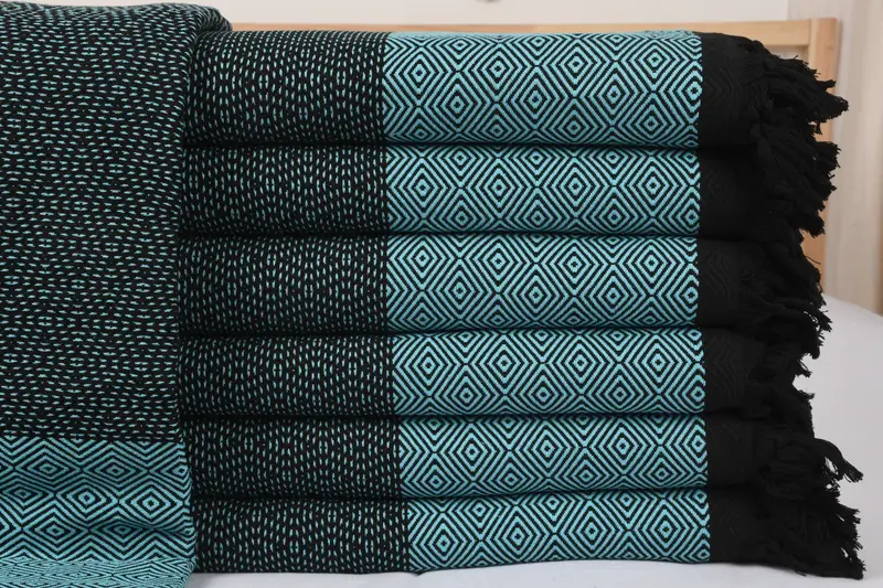 Turkish Cotton Throw Blanket, 100x80 Cotton Diamond Towel, Boho Throw Blankets, Bachelorette Party Favor, Wedding Favors, Throw Blanket Couch - 1