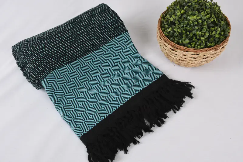 Turkish Cotton Throw Blanket, 100x80 Cotton Diamond Towel, Boho Throw Blankets, Bachelorette Party Favor, Wedding Favors, Throw Blanket Couch - 4