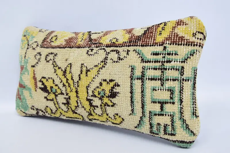 Wool Kilim Pillow Pillow, Boho Pillow, Bolster Throw Cushion, Ethnical Kilim Rug Pillow, 8x16 Beige Pillow Sham, Vintage Kilim Pillow, Pillow Sham - 4
