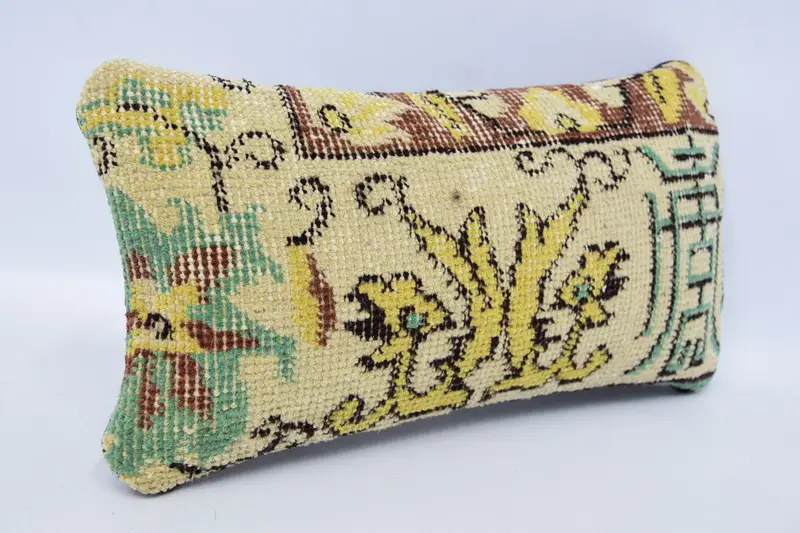 Wool Kilim Pillow Pillow, Boho Pillow, Bolster Throw Cushion, Ethnical Kilim Rug Pillow, 8x16 Beige Pillow Sham, Vintage Kilim Pillow, Pillow Sham - 3