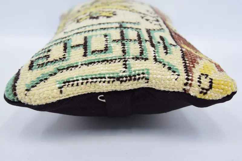 Wool Kilim Pillow Pillow, Boho Pillow, Bolster Throw Cushion, Ethnical Kilim Rug Pillow, 8x16 Beige Pillow Sham, Vintage Kilim Pillow, Pillow Sham - 5