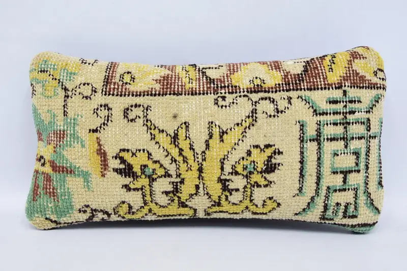 Wool Kilim Pillow Pillow, Boho Pillow, Bolster Throw Cushion, Ethnical Kilim Rug Pillow, 8x16 Beige Pillow Sham, Vintage Kilim Pillow, Pillow Sham - 1