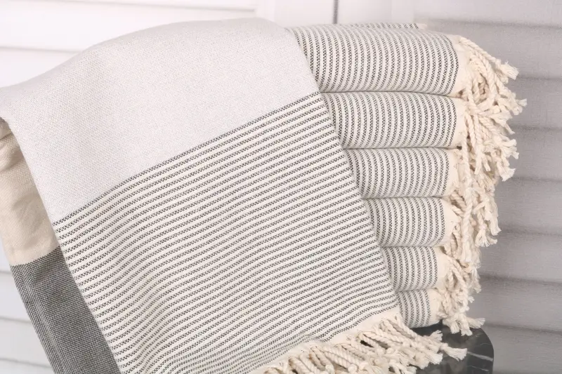 Home Decor Gift Turkish Towel 40x71 Inches Light Gray-Black Cotton