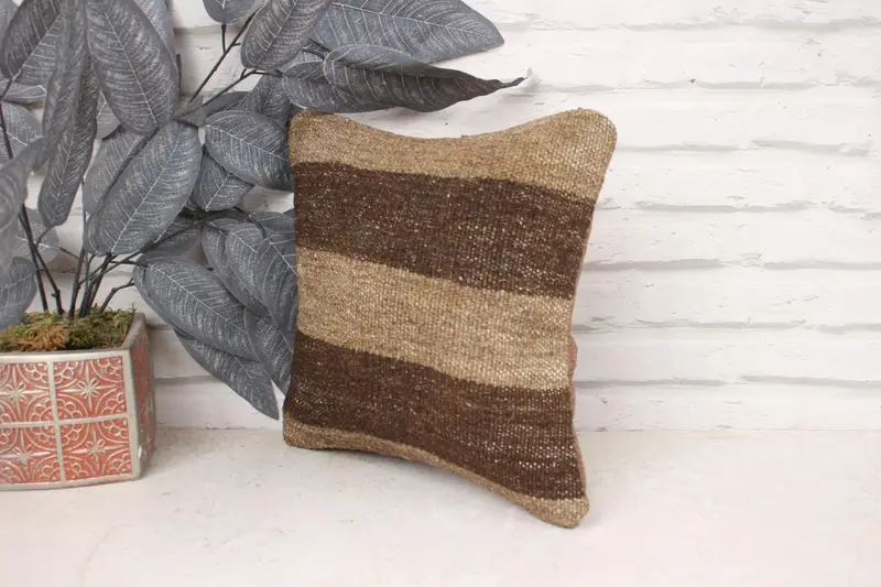 Handmade Kilim Cushion, 12x12 Beige Pillow, Aztec Pillow, Cushion Case, Office Chair Pillow, Gift Pillow, Pillow for Sofa, Yoga Pillow - 4