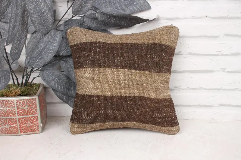 Handmade Kilim Cushion, 12x12 Beige Pillow, Aztec Pillow, Cushion Case, Office Chair Pillow, Gift Pillow, Pillow for Sofa, Yoga Pillow - 1