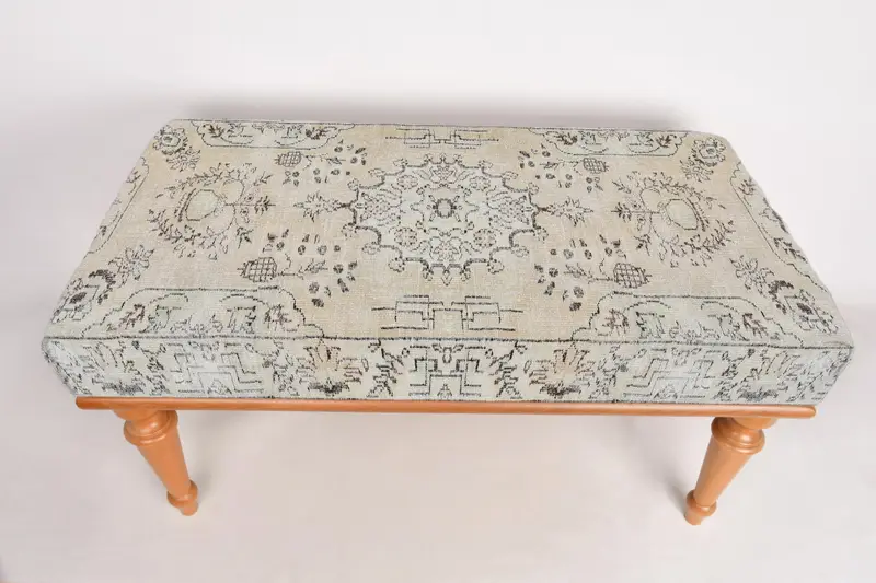 Modüler Kilimden Esinlenen Osmanlı, Yeşil ve Bej Yün Karışımı Osmanlı