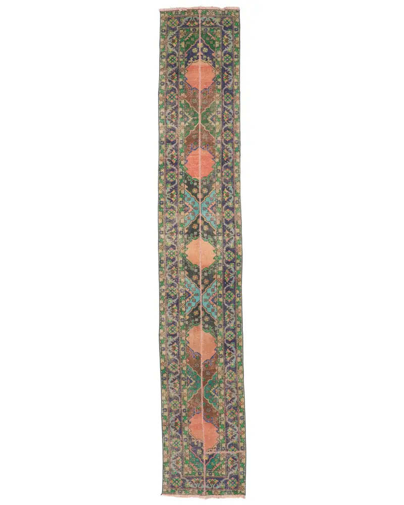 Yeşil ve Mavi Puantiyeli Halı, 2,1x12,4 ft Şık Dekor