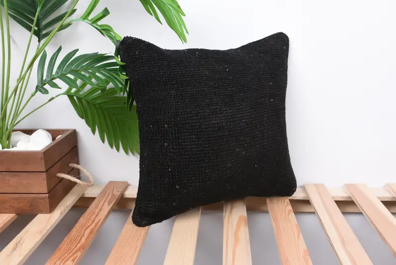 Vintage Kilim Throw Pillow, Oriental Pillow Case, 14x14 Black Pillow Case, Ottoman Cushion, Home Decor Pillow, Pillow Case, Handmade Kilim Cushion - 4