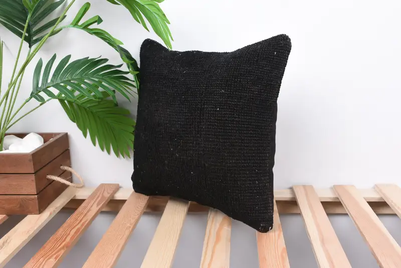 Vintage Kilim Throw Pillow, Oriental Pillow Case, 14x14 Black Pillow Case, Ottoman Cushion, Home Decor Pillow, Pillow Case, Handmade Kilim Cushion - 5