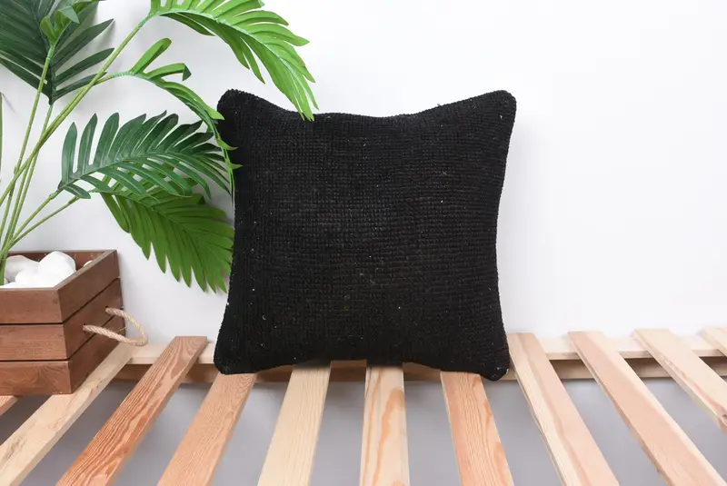 Vintage Kilim Throw Pillow, Oriental Pillow Case, 14x14 Black Pillow Case, Ottoman Cushion, Home Decor Pillow, Pillow Case, Handmade Kilim Cushion - 1