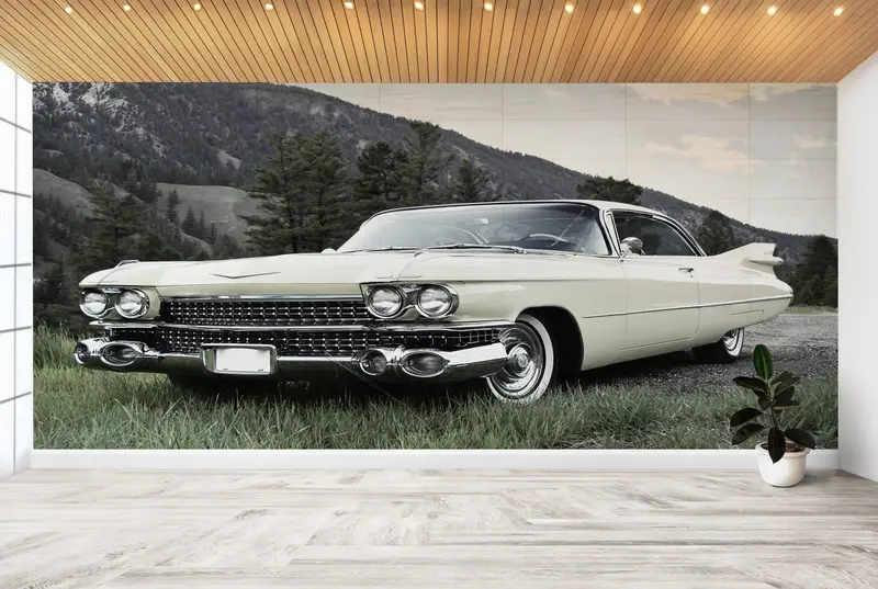 Car Wall Paper, Car Wall Print, Garage Wallpaper, Retro Car Wall Mural, Car Lover Gift Wall Decor, Vintage Car Wall Painting, - 5