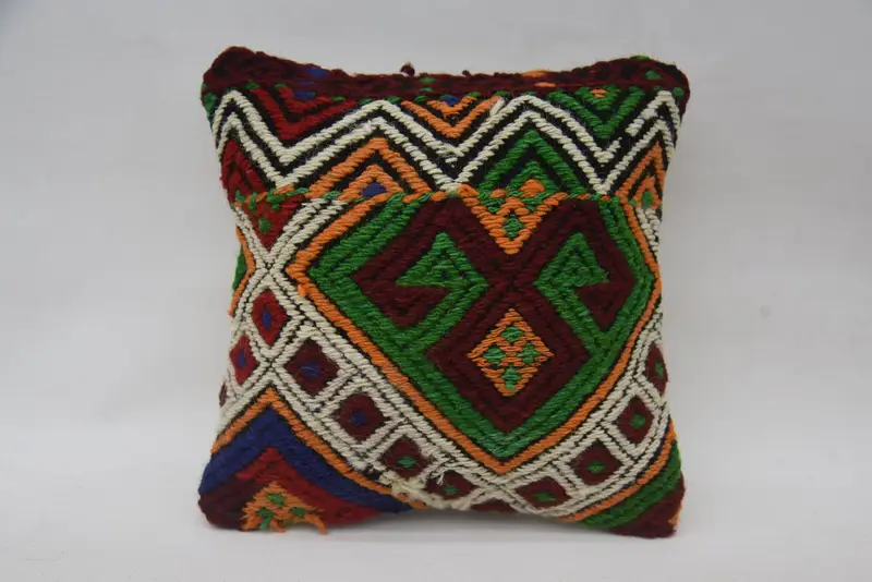 12x12 Green Pillow, Cushion Cover, Kilim Cushion Sham, Sustainable Cushion Cover, Ethnical Kilim Rug Pillow, Pillow for Couch - 1