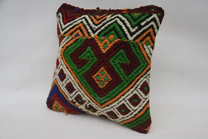 12x12 Green Pillow, Cushion Cover, Kilim Cushion Sham, Sustainable Cushion Cover, Ethnical Kilim Rug Pillow, Pillow for Couch - 3