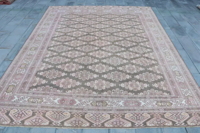 Vintage 9.9x12.4 ft Rug, Turkish Oversize Rug, Brown Patchwork Rug - 1
