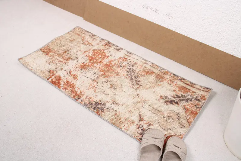 Vintage Halı, 1.7x3.3 ft Küçük Halı, Kahverengi Çiçekli Yün Türk Halısı - 1