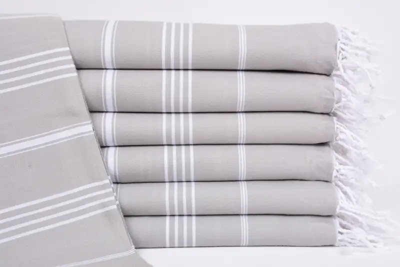 Light Gray Striped Organic Cotton Bath Towel, 70x40 Inches