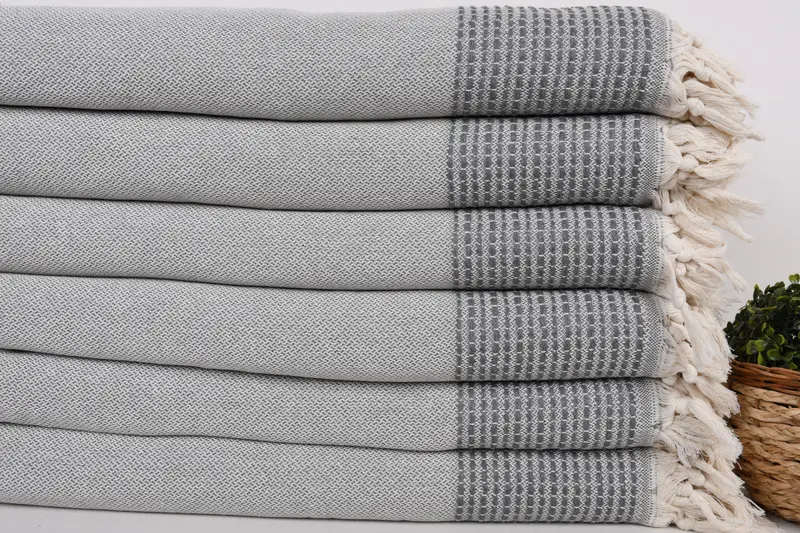 Decorative Bedspread, Turkish Blanket, Woven Blanket, 96x92 Cotton Striped Towel, Unique Gift, Turkish Cotton Throw Blanket, Bedspread - 2