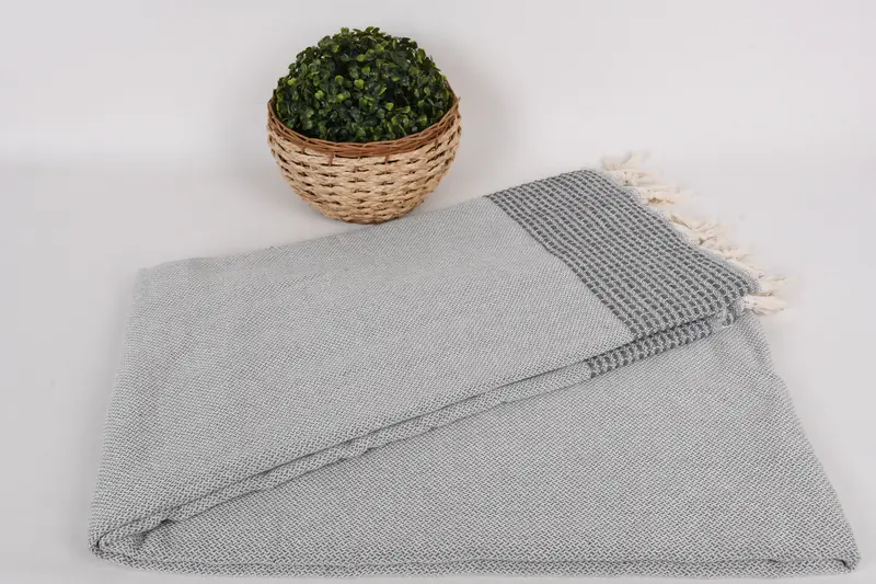 Decorative Bedspread, Turkish Blanket, Woven Blanket, 96x92 Cotton Striped Towel, Unique Gift, Turkish Cotton Throw Blanket, Bedspread - 4