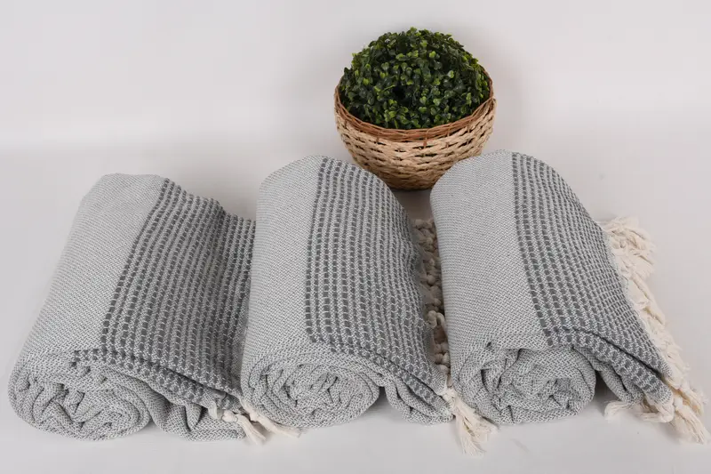 Decorative Bedspread, Turkish Blanket, Woven Blanket, 96x92 Cotton Striped Towel, Unique Gift, Turkish Cotton Throw Blanket, Bedspread - 8