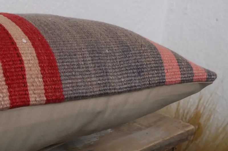 Handmade Kilim Cushion, Vintage Pillow, Ethnic Pillow Cover, Pillow Sham, 12x24 Red Pillow Case, Vintage Kilim Throw Pillow - 6