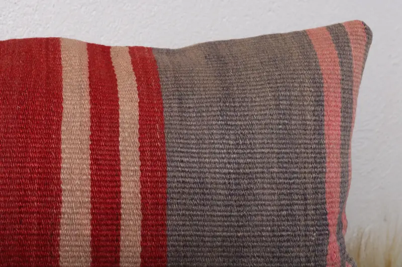 Handmade Kilim Cushion, Vintage Pillow, Ethnic Pillow Cover, Pillow Sham, 12x24 Red Pillow Case, Vintage Kilim Throw Pillow - 5
