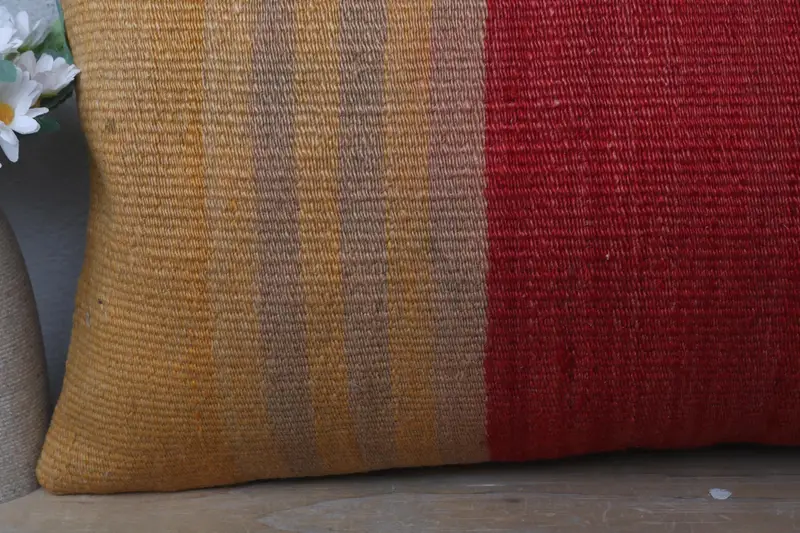 Handmade Kilim Cushion, Vintage Pillow, Ethnic Pillow Cover, Pillow Sham, 12x24 Red Pillow Case, Vintage Kilim Throw Pillow - 3
