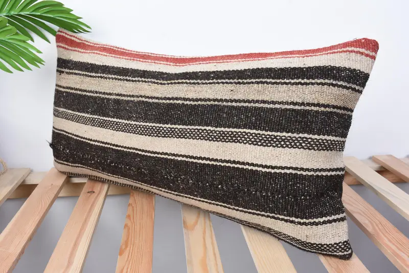 Living Room Throw Pillow Cover, Pillow Cover, Vintage Pillow, Handmade Kilim Cushion, Natural Pillow, Pillow for Sofa, 12x24 Brown Pillow Sham - 4