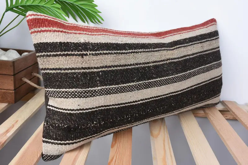 Living Room Throw Pillow Cover, Pillow Cover, Vintage Pillow, Handmade Kilim Cushion, Natural Pillow, Pillow for Sofa, 12x24 Brown Pillow Sham - 5