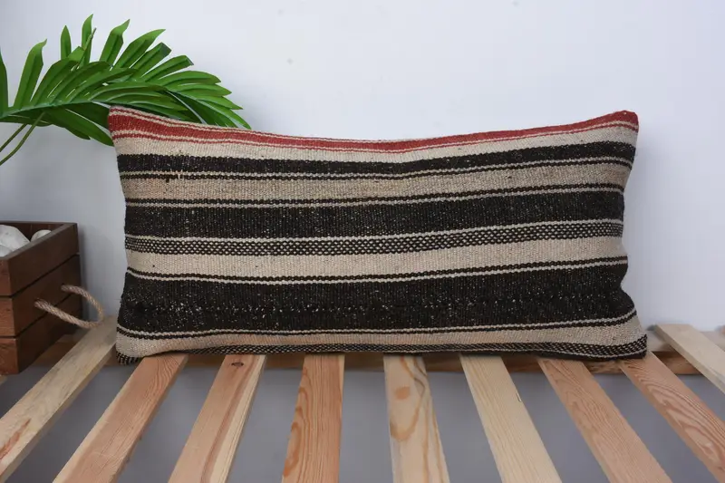 Living Room Throw Pillow Cover, Pillow Cover, Vintage Pillow, Handmade Kilim Cushion, Natural Pillow, Pillow for Sofa, 12x24 Brown Pillow Sham - 1